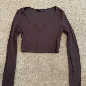 Long sleeve brown crop top tshirt